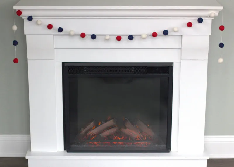 Fourth of July Felt Ball Garland- Navy Red, White & Blue