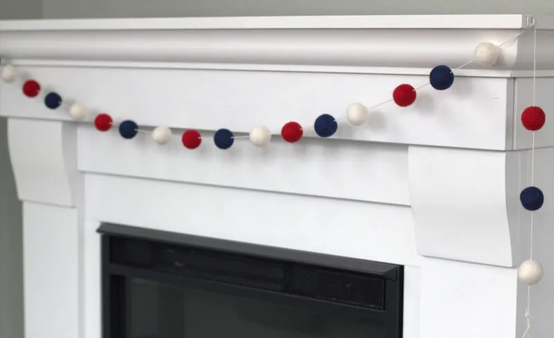 Fourth of July Felt Ball Garland- Navy Red, White & Blue