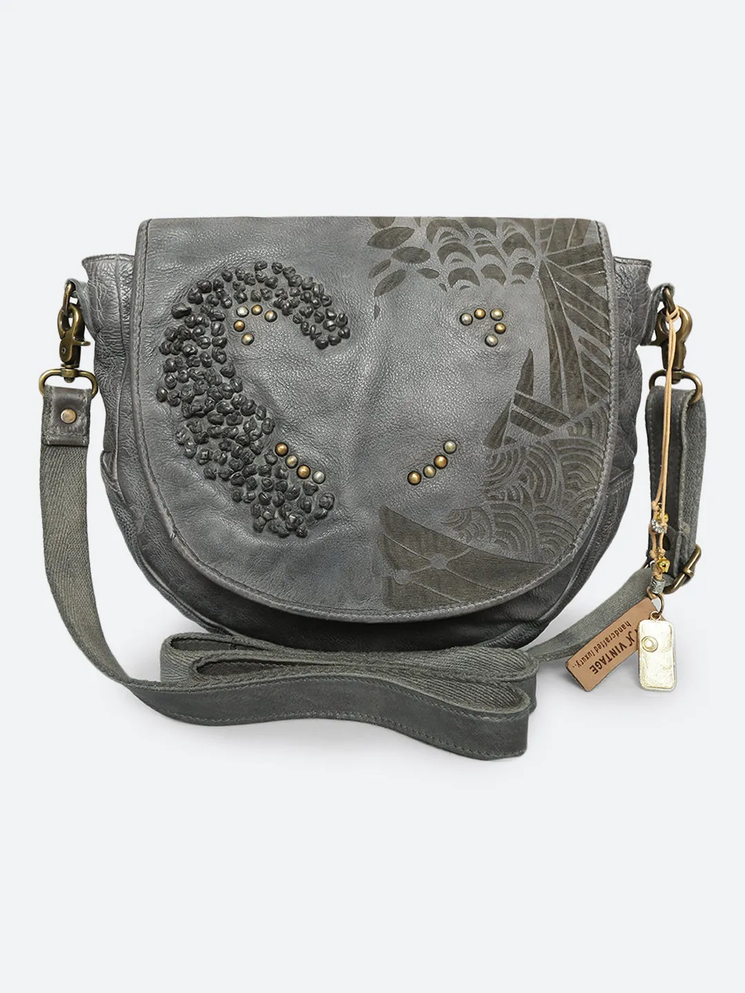 Fresia: Grey Leather Laser Cross Body