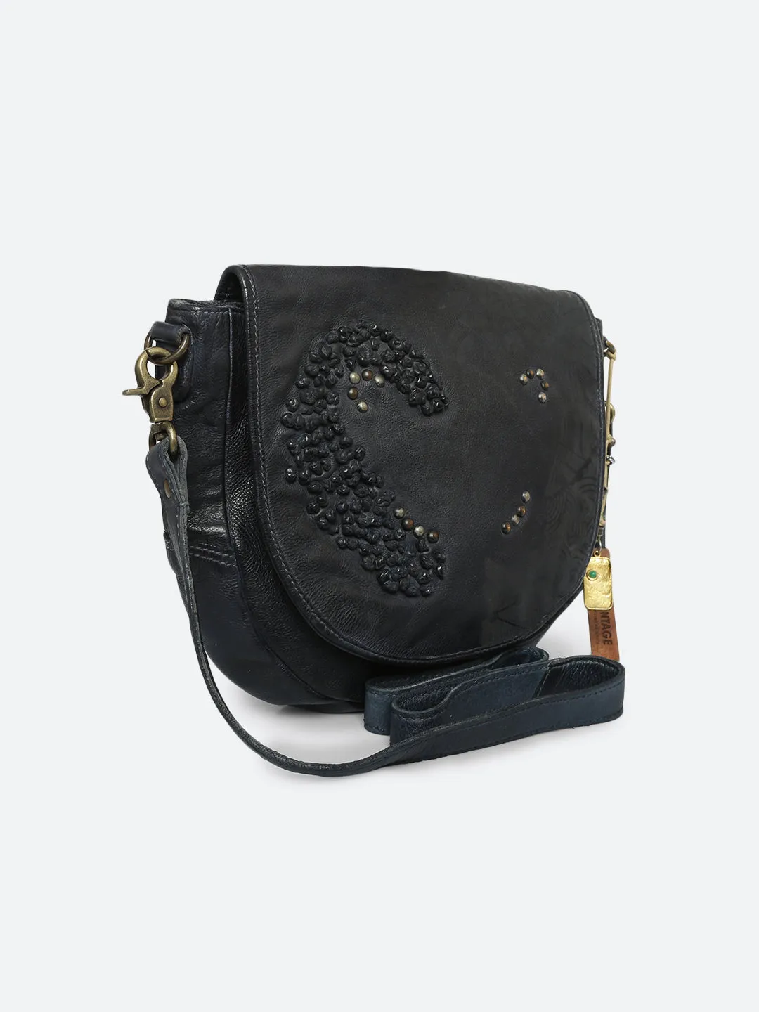 Fresia: Navy Blue Leather Laser Cross Body