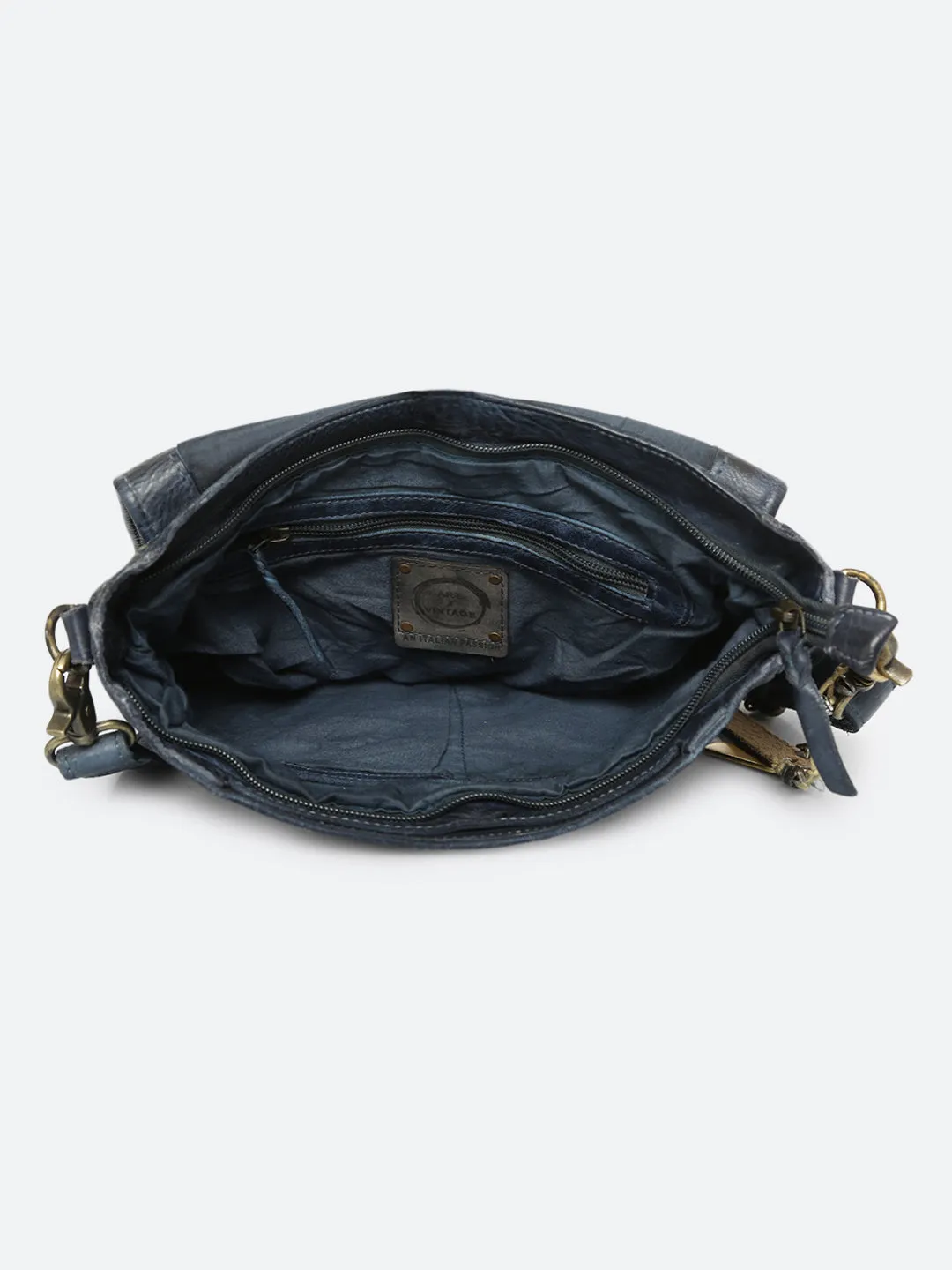 Fresia: Navy Blue Leather Laser Cross Body