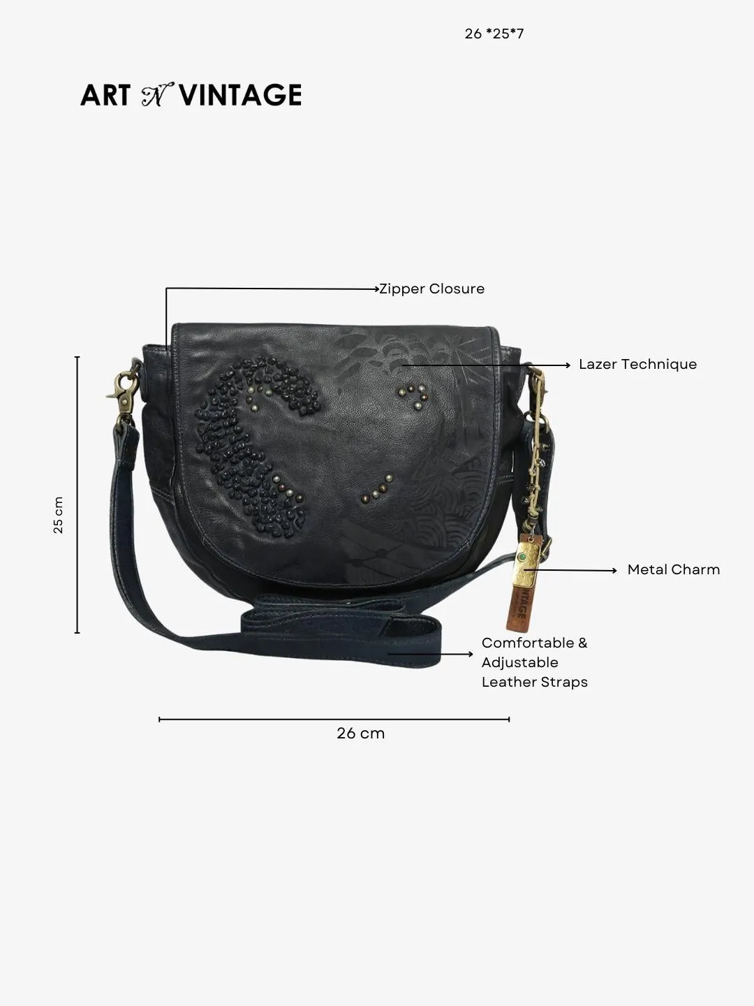 Fresia: Navy Blue Leather Laser Cross Body