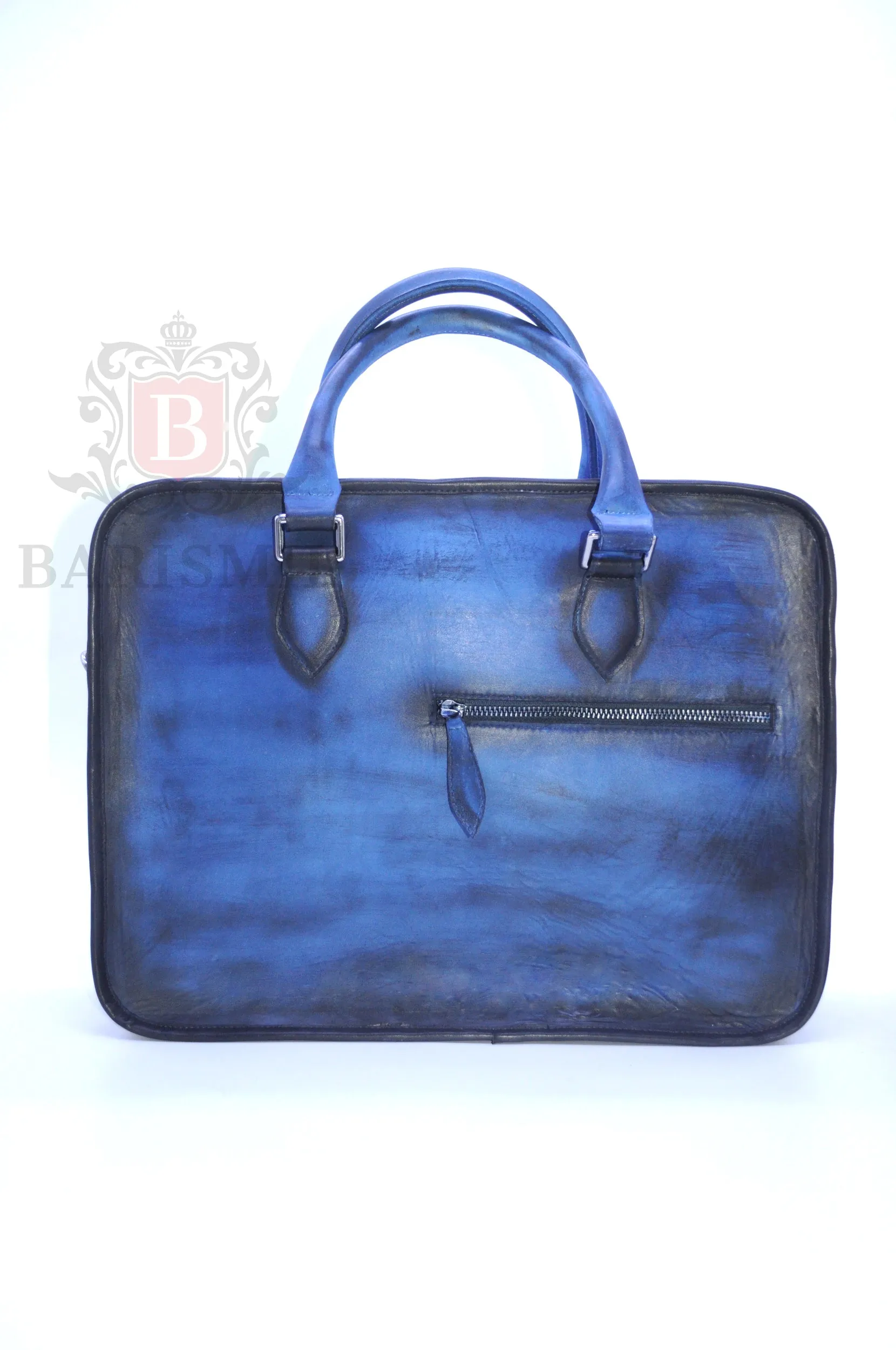 Full Grain Leather Briefcase - Blue Patina