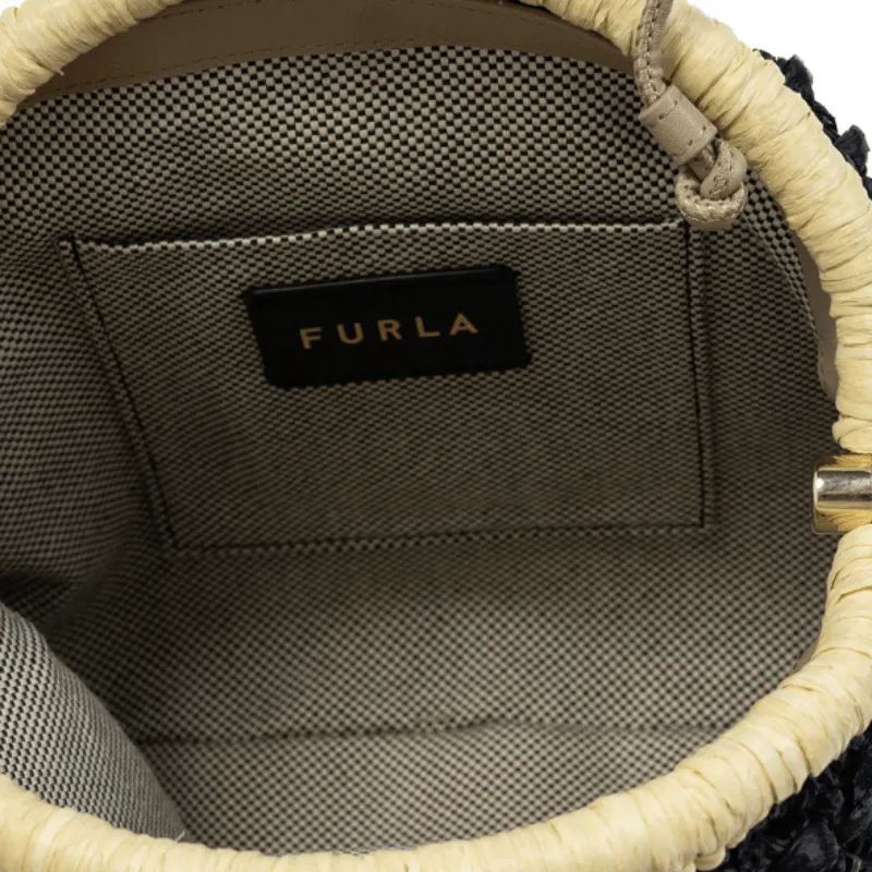 Furla Essential Woven Clutch Crossbody Bag - Black & Cream