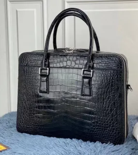 Genuine Crocodile Leather Laptop Briefcase Black Large Volumn