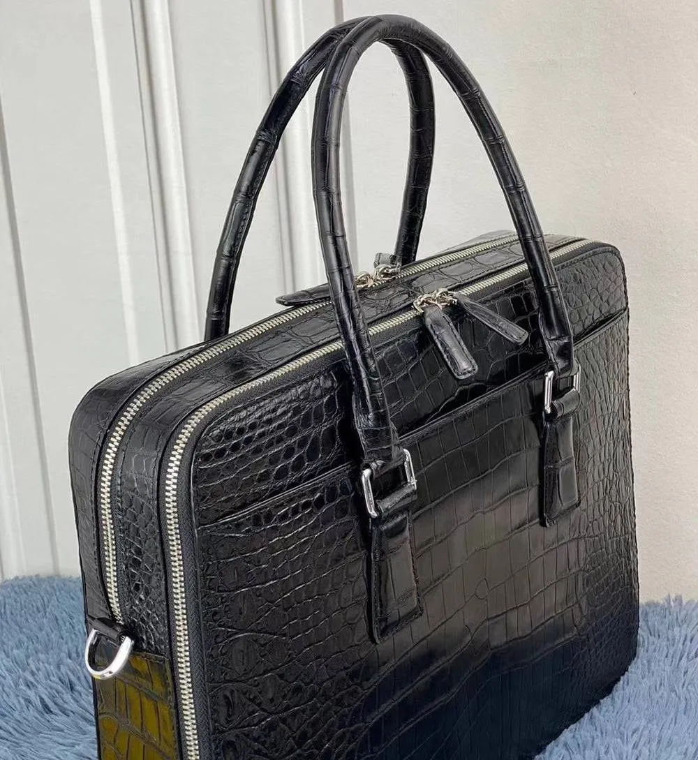 Genuine Crocodile Leather Laptop Briefcase Black Large Volumn