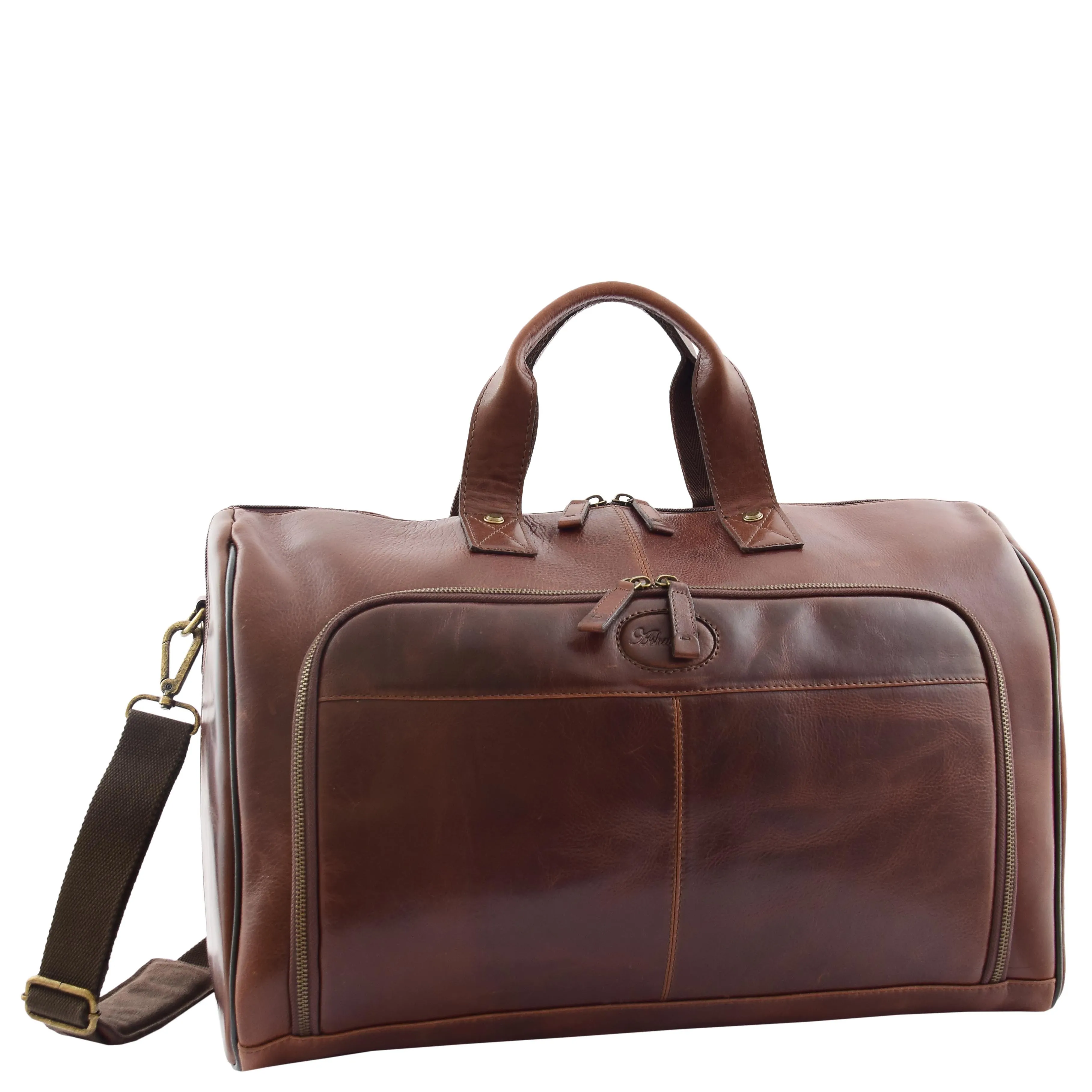 Genuine Leather Holdall Weekend Gym Business Travel Duffle Bag Ohio Brown