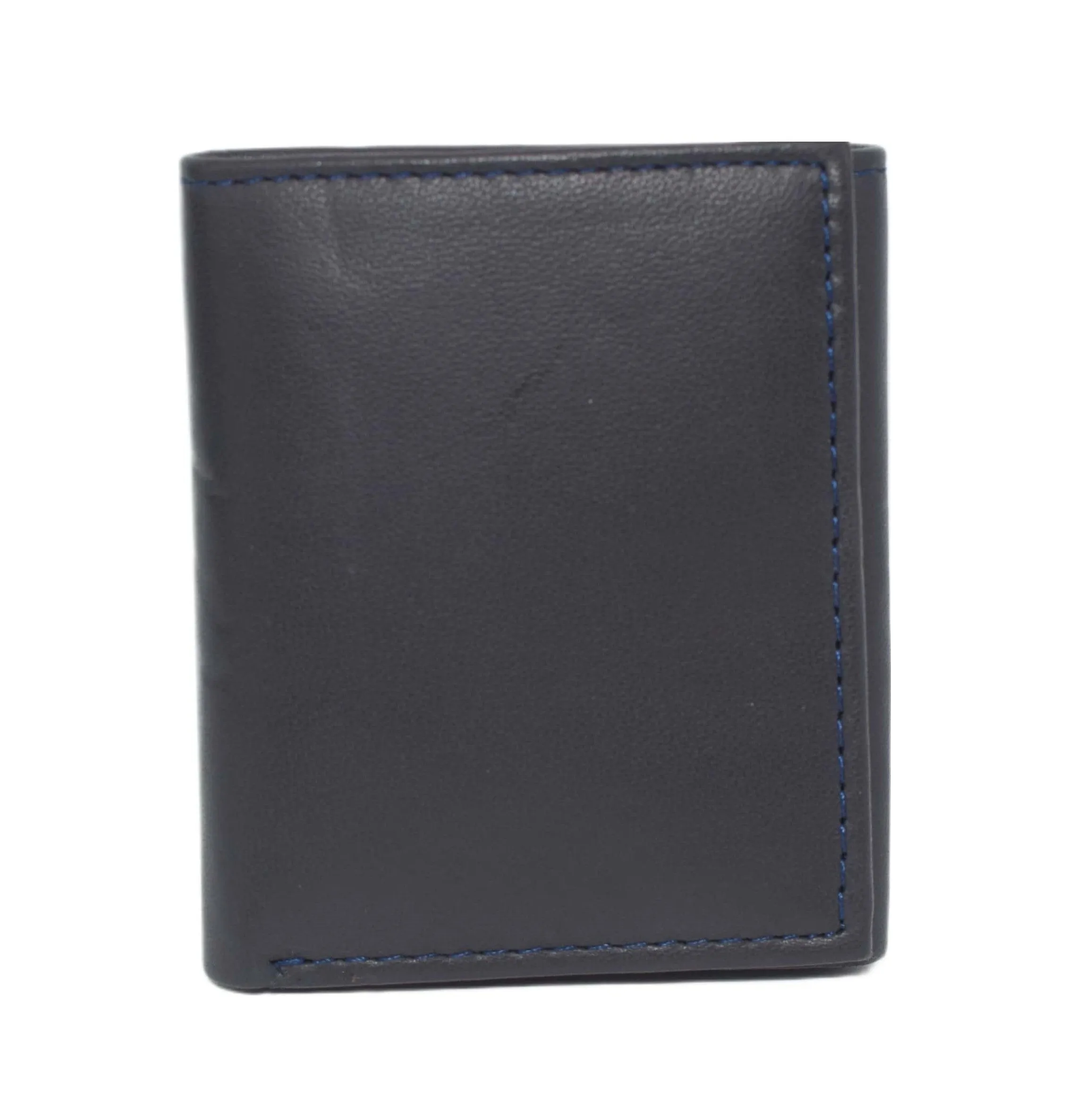 Genuine Leather Kids Slim Compact ID and Coin Pocket Trifold Boys Black Wallet K700