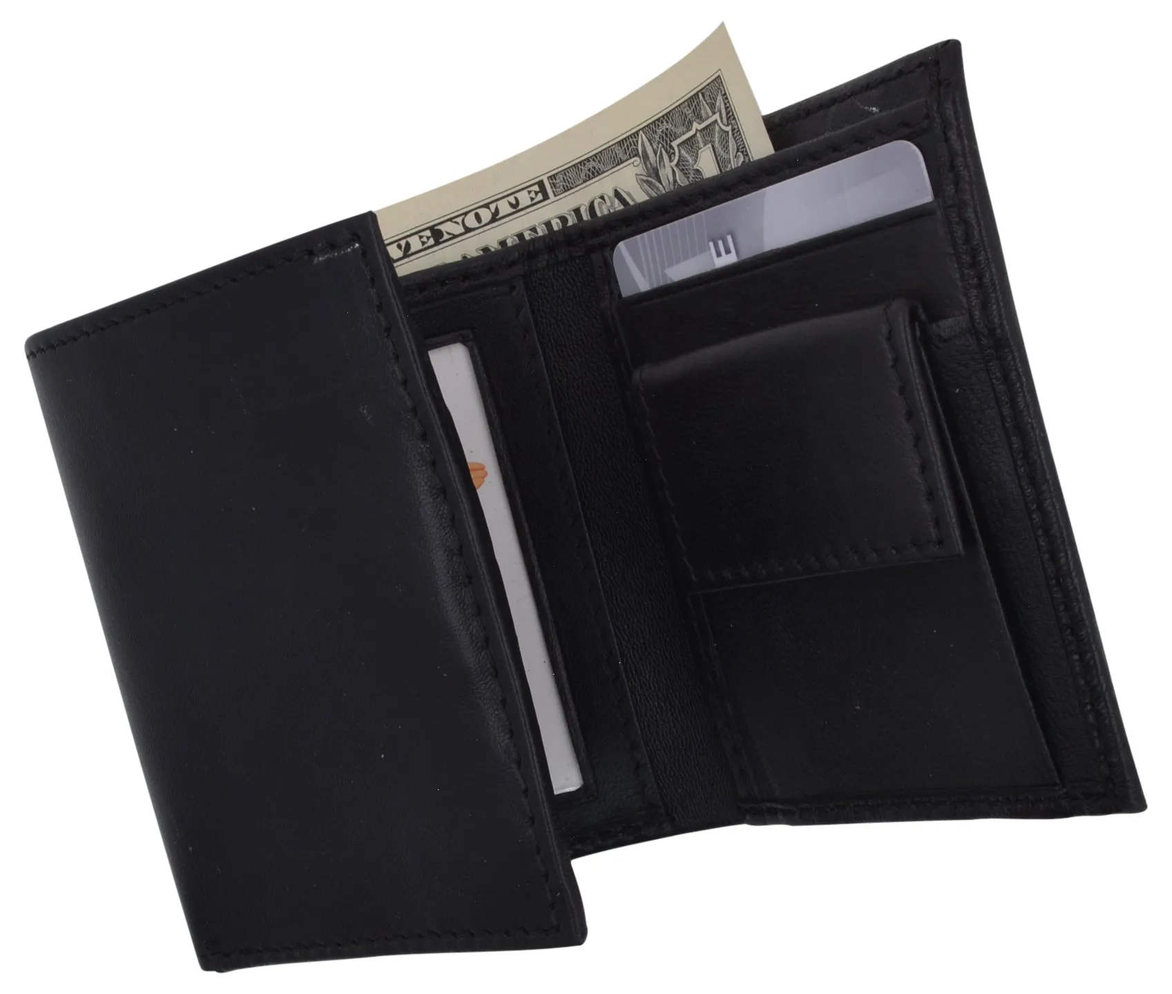 Genuine Leather Kids Slim Compact ID and Coin Pocket Trifold Boys Black Wallet K700