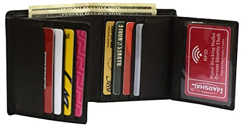 Genuine Leather Men's Dual Credit Card ID Flap Bifold Wallet Passcase RFID Blocking