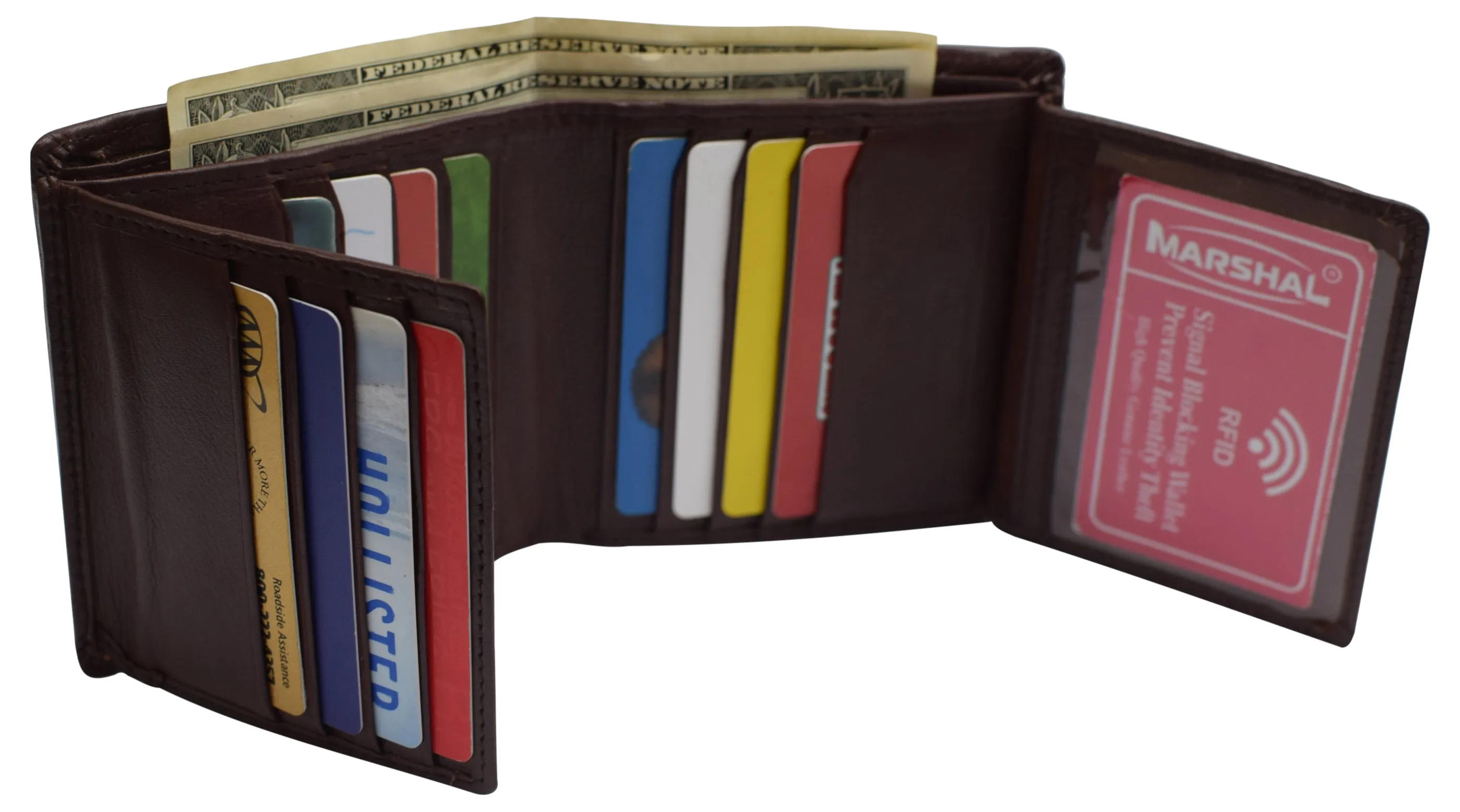 Genuine Leather Men's Dual Credit Card ID Flap Bifold Wallet Passcase RFID Blocking