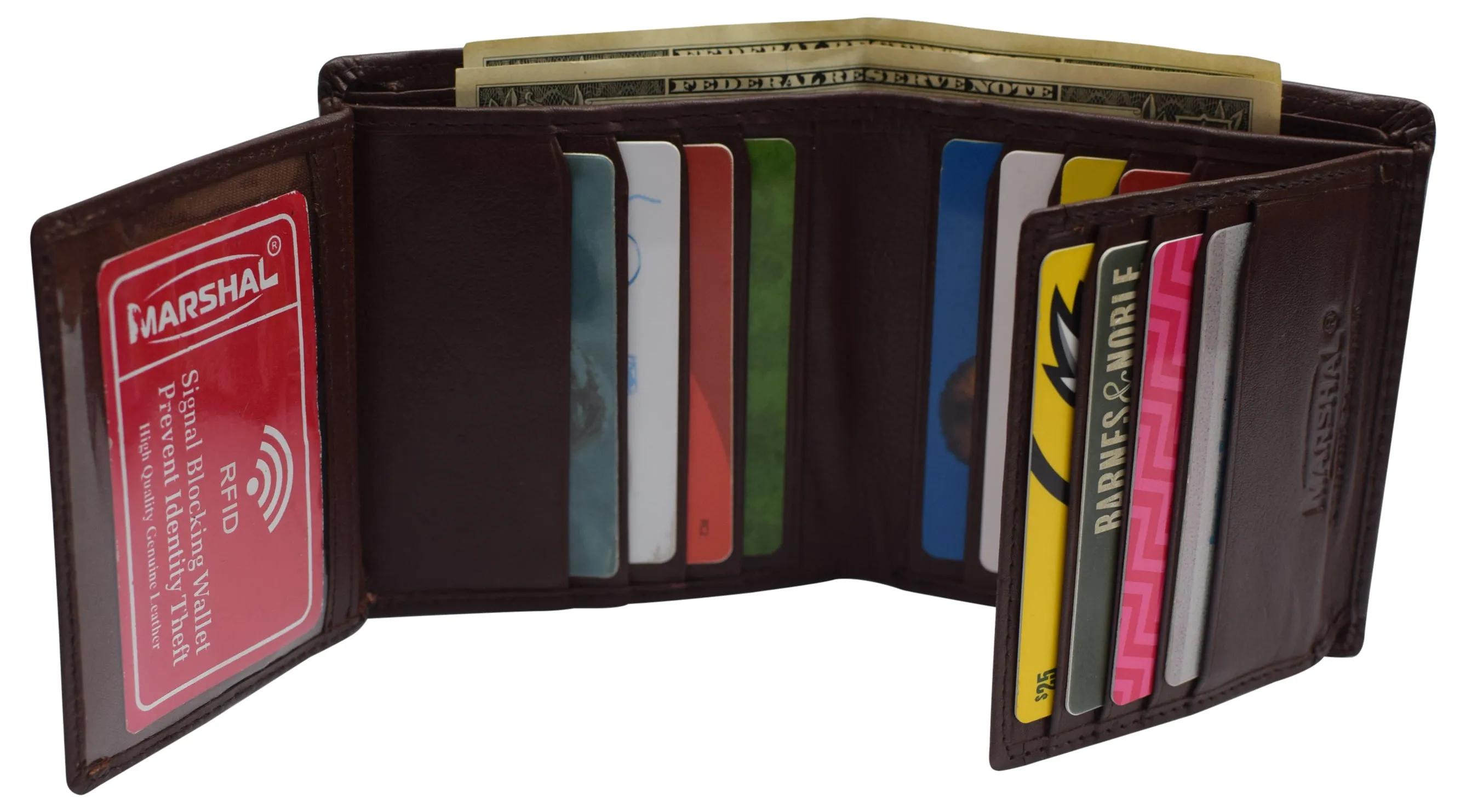 Genuine Leather Men's Dual Credit Card ID Flap Bifold Wallet Passcase RFID Blocking