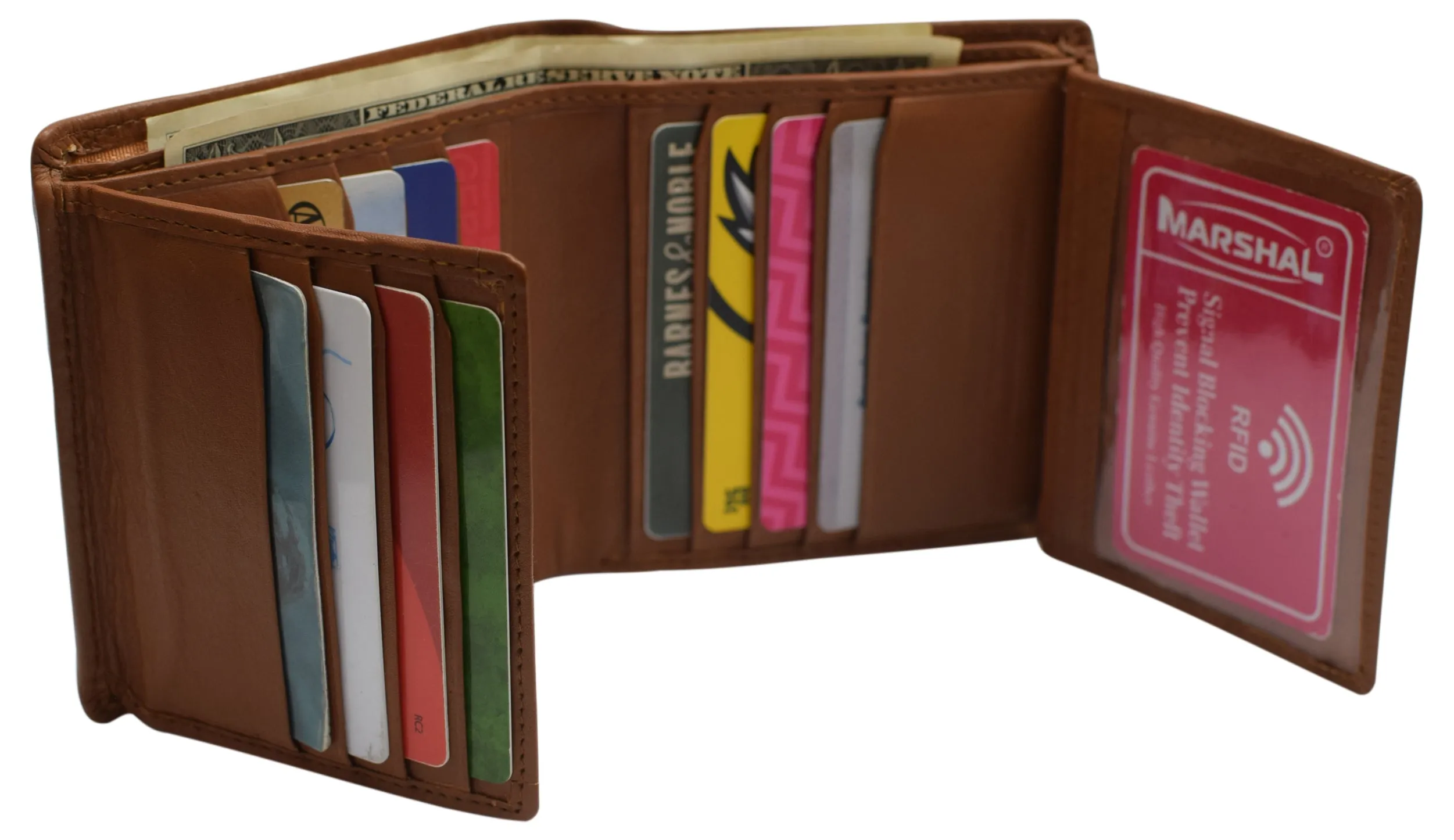 Genuine Leather Men's Dual Credit Card ID Flap Bifold Wallet Passcase RFID Blocking