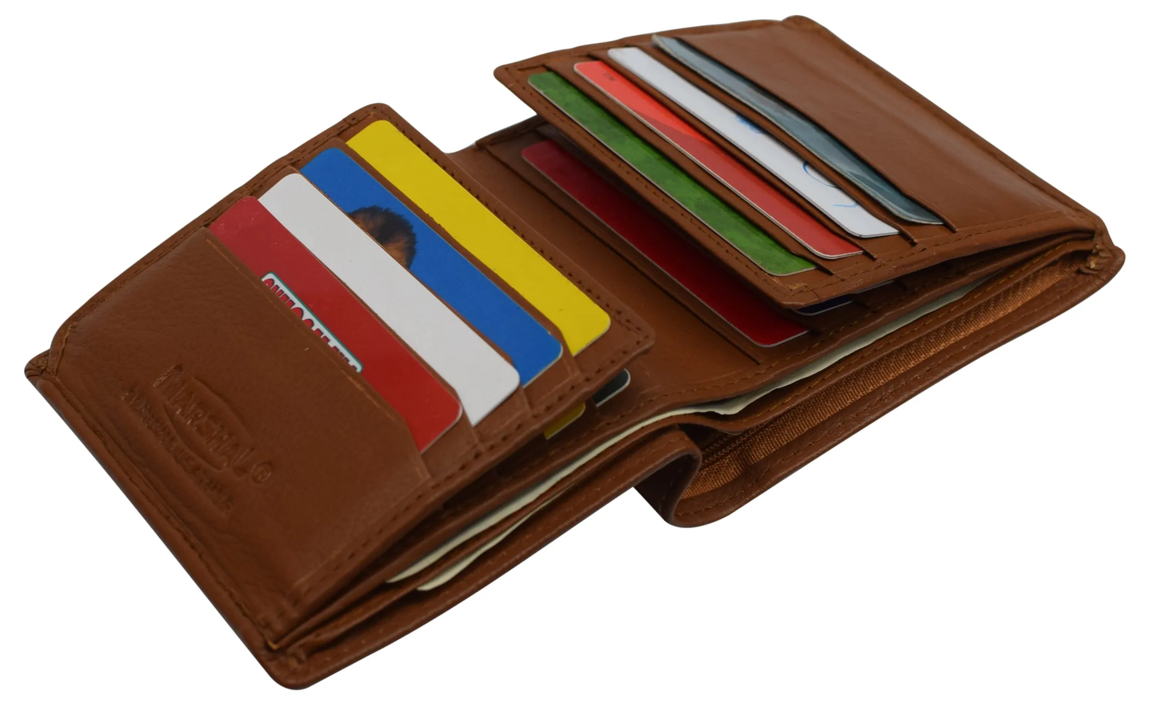 Genuine Leather Men's Dual Credit Card ID Flap Bifold Wallet Passcase RFID Blocking