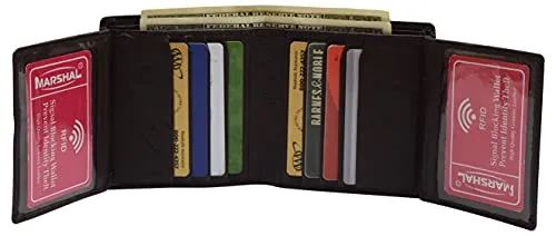 Genuine Leather Men's Dual Credit Card ID Flap Bifold Wallet Passcase RFID Blocking