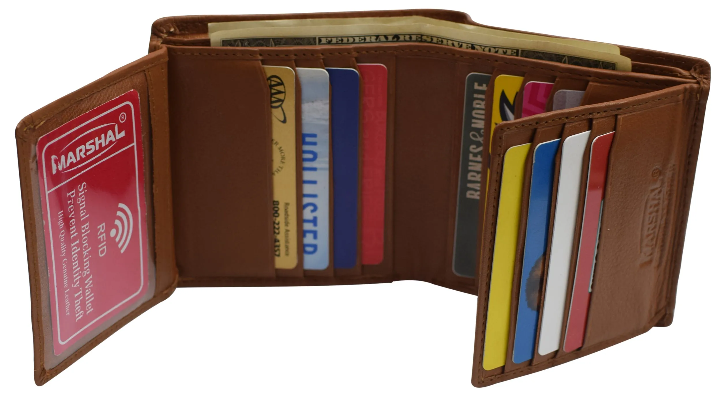 Genuine Leather Men's Dual Credit Card ID Flap Bifold Wallet Passcase RFID Blocking