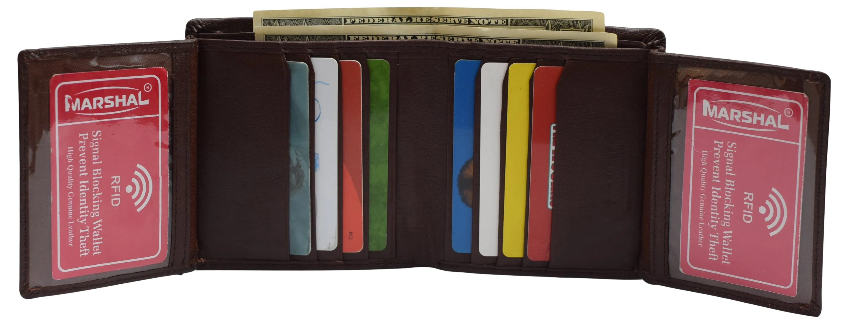 Genuine Leather Men's Dual Credit Card ID Flap Bifold Wallet Passcase RFID Blocking