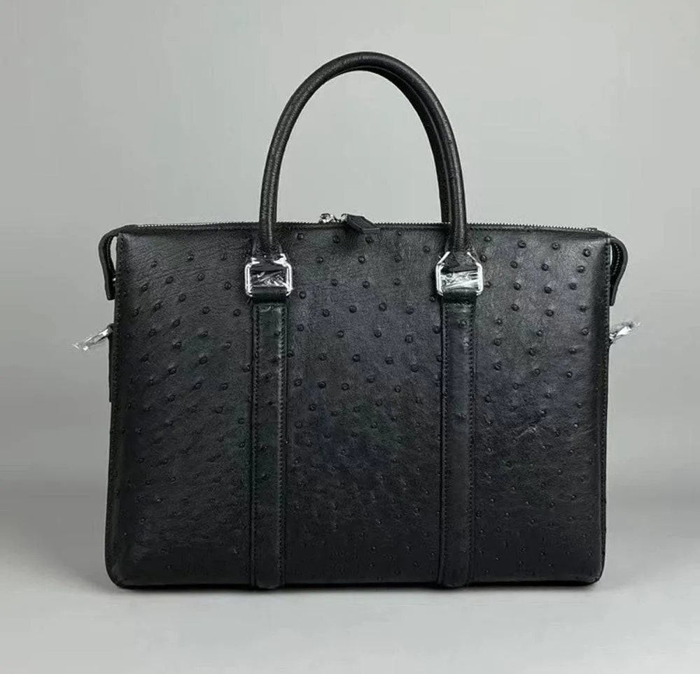 Genuine Ostrich Leather Briefcase With Strip