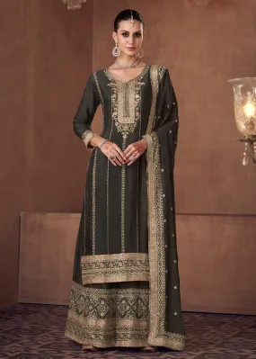 Gorgeous Black Real Chinnon Embroidered Designer Sharara Suit