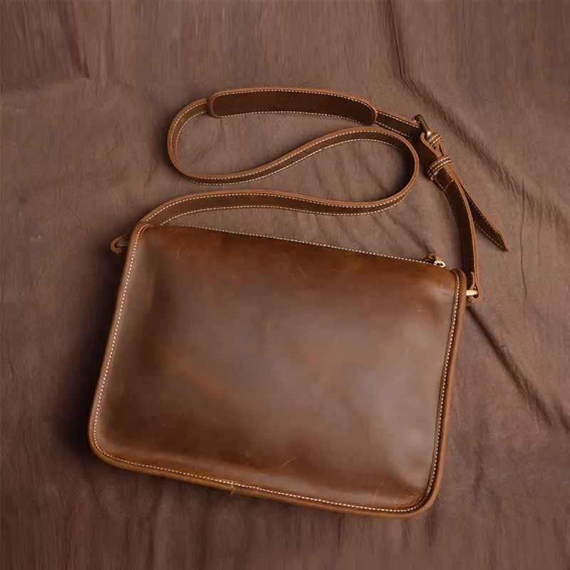 Handmade Casual Vintage Crazy Horse Skin Single Shoulder Bag Simple Leather Messenger Bag Cross Body Bag