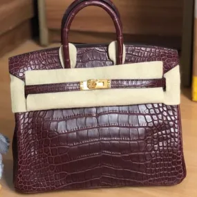 Hermès Birkin 25 Bordeaux Alligator Mississippi Matte Gold Hardware GHW