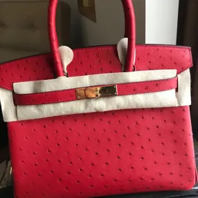 Hermès Birkin 30 Rouge Vif Ostrich Gold Hardware GHW