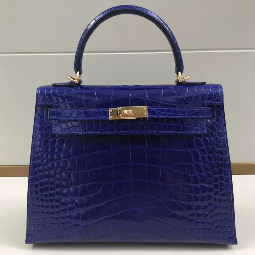 Hermès Kelly 25 Bleu Electrique Sellier Alligator Mississippi Lisse Gold Hardware GHW