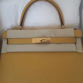 Hermès Kelly 28 Jaune Ambre Sellier Epsom Gold Hardware GHW