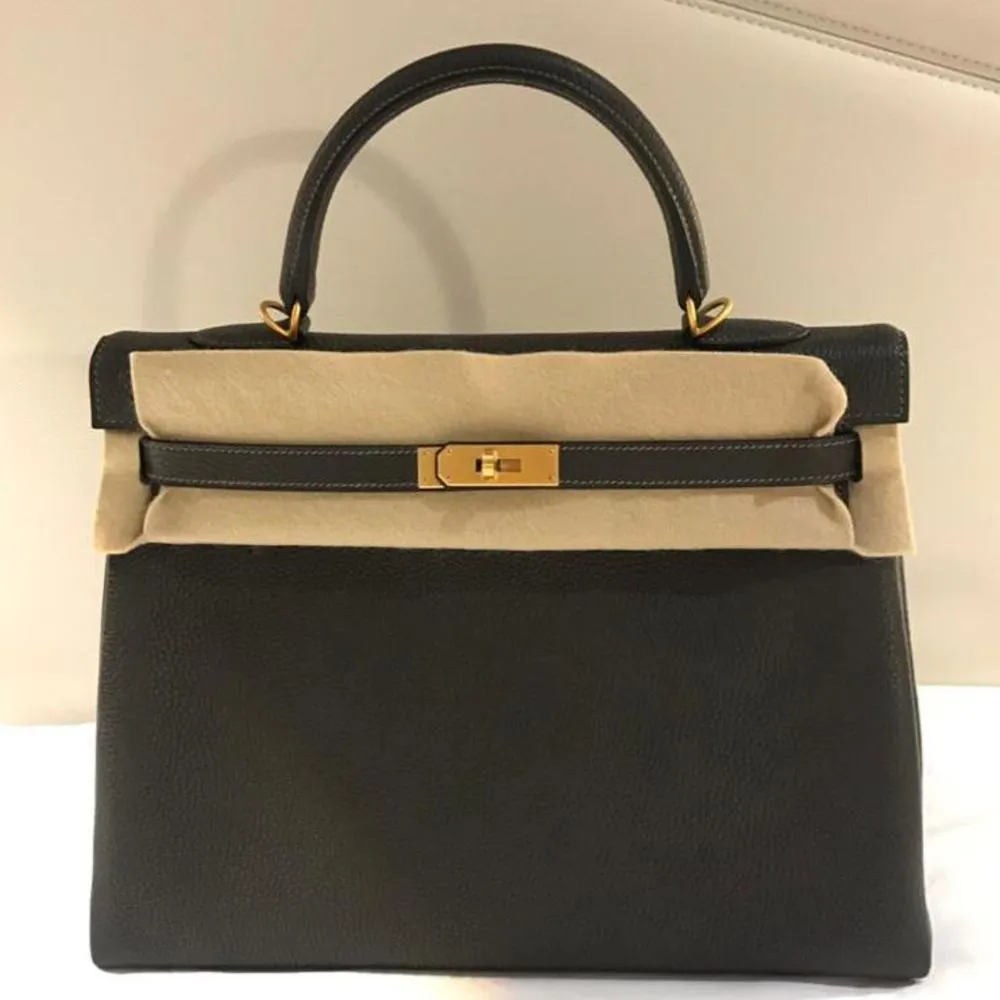 Hermès Kelly 35 Graphite Taurillon Clemence Gold Hardware GHW