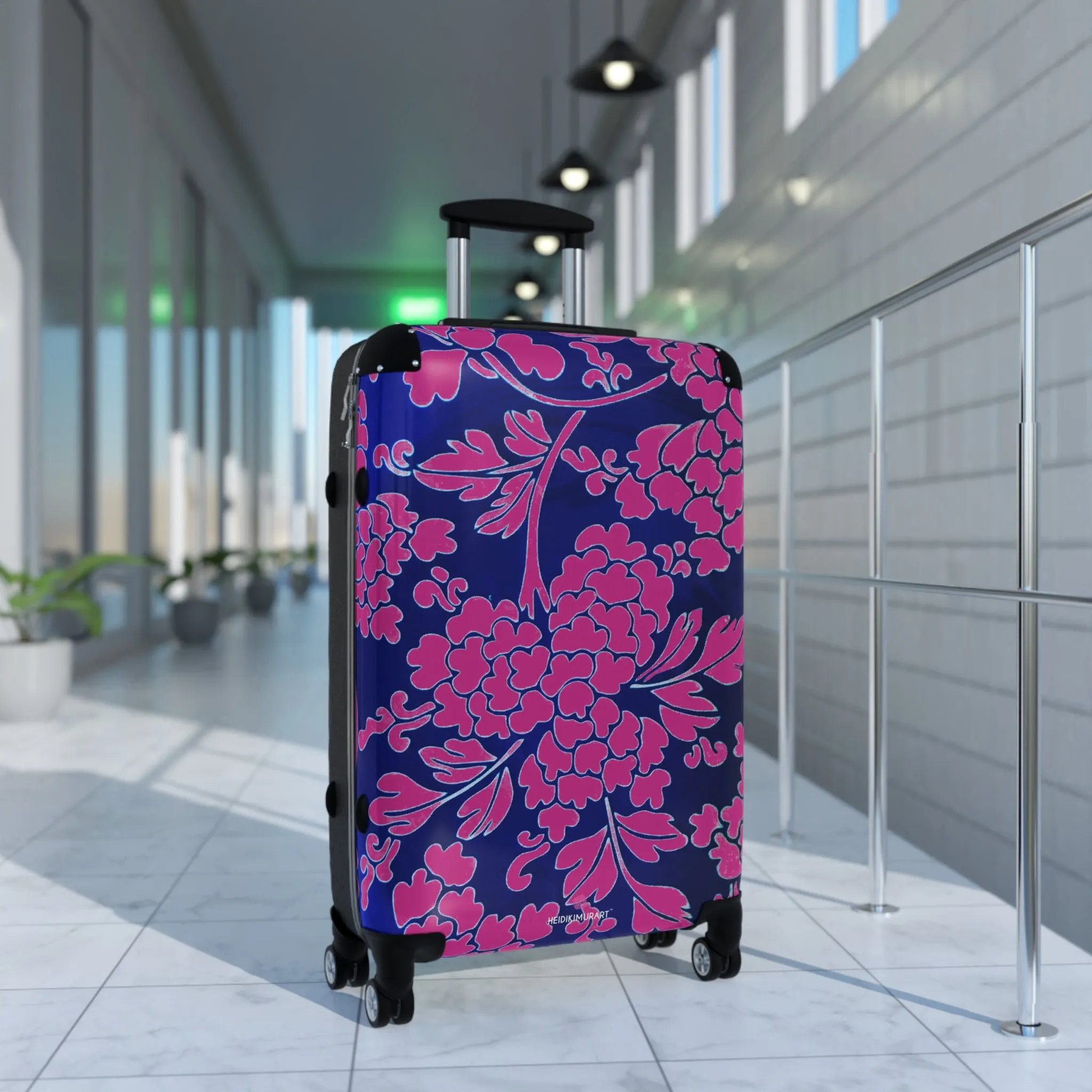 Hot Pink Floral Print Suitcases, Blue Floral Print Suitcase, Travel Bag Suitcases (Small, Medium, Large)