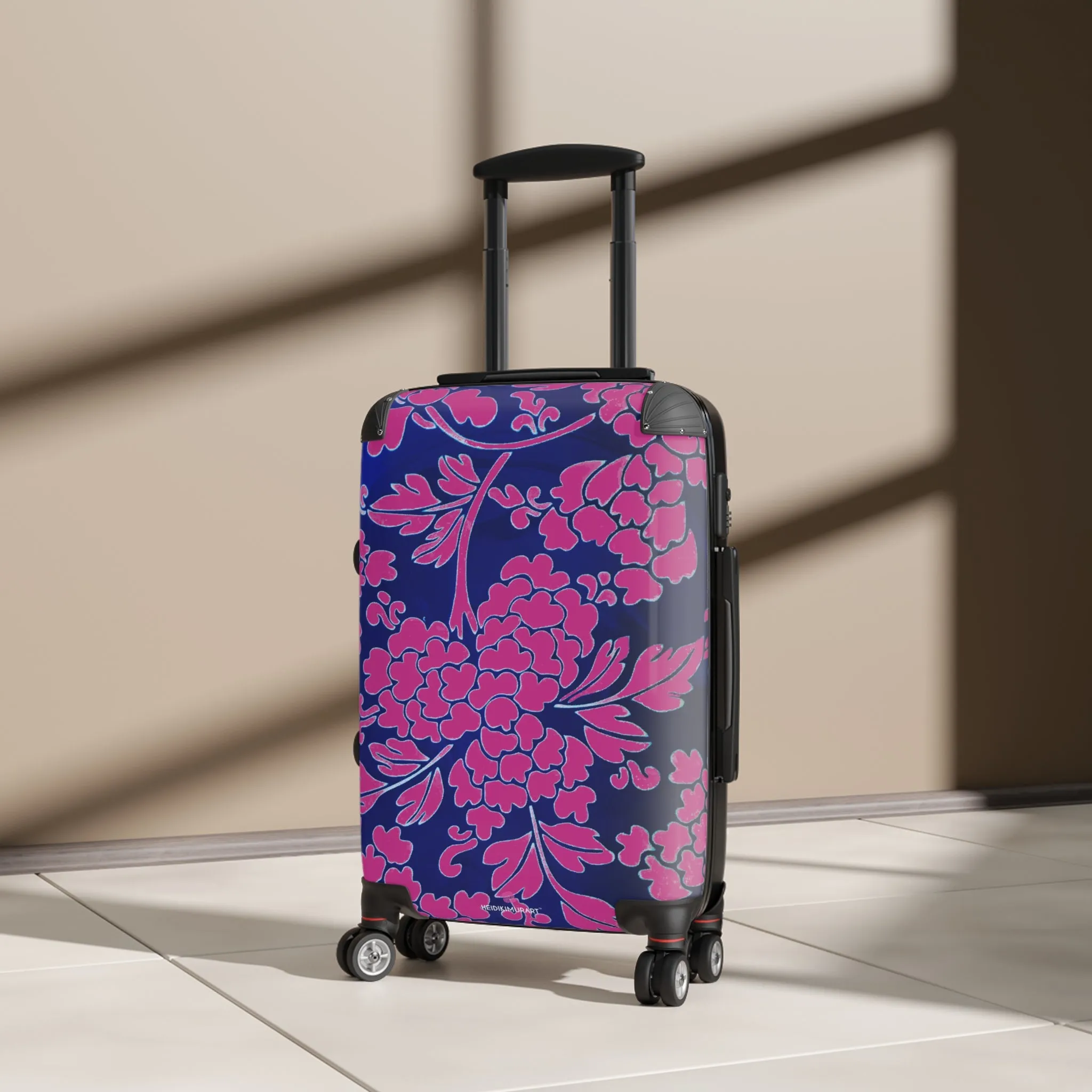 Hot Pink Floral Print Suitcases, Blue Floral Print Suitcase, Travel Bag Suitcases (Small, Medium, Large)