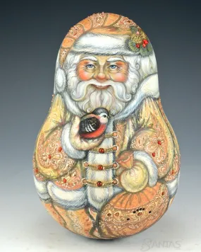 Jeweled Large Gold Roly-Poly Santa Bell