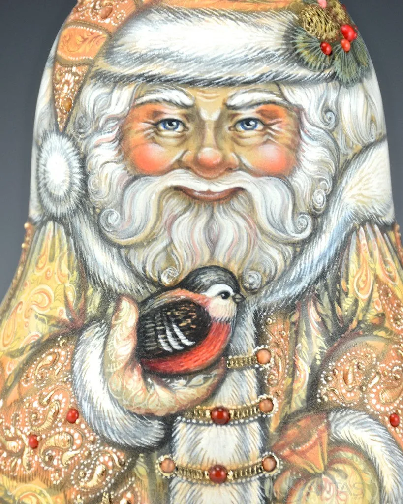 Jeweled Large Gold Roly-Poly Santa Bell