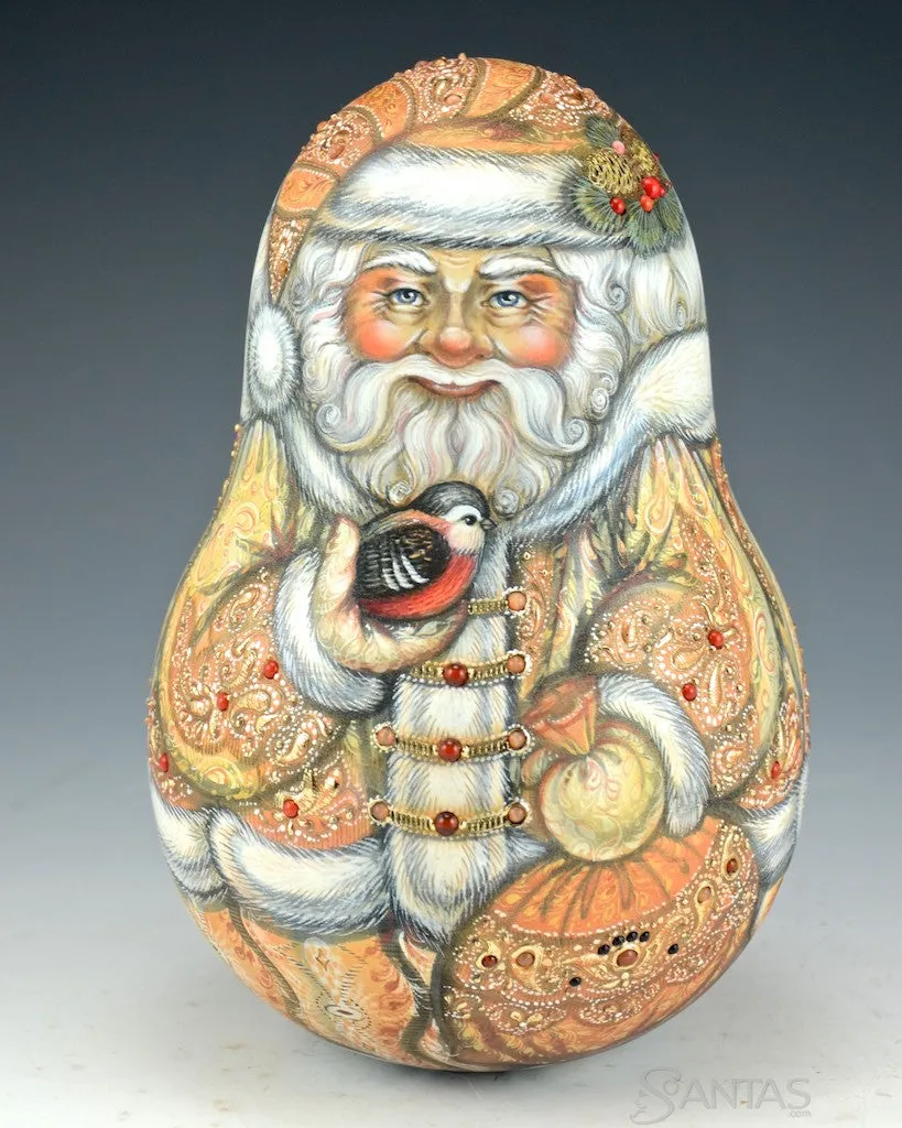 Jeweled Large Gold Roly-Poly Santa Bell