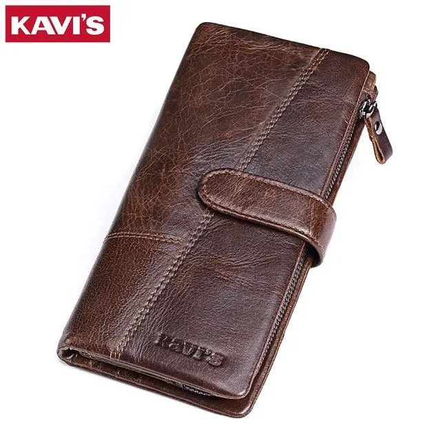 KAVIS New Arrival Crazy Horse Leather Wallet Men Male Coin Purse Genuine Leather with PORTFOL Small Walet Portomonee and Rfid