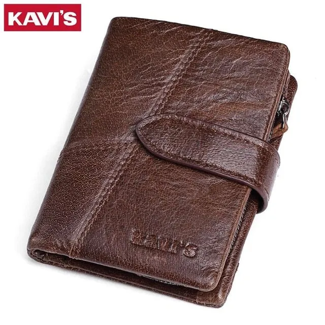 KAVIS New Arrival Crazy Horse Leather Wallet Men Male Coin Purse Genuine Leather with PORTFOL Small Walet Portomonee and Rfid