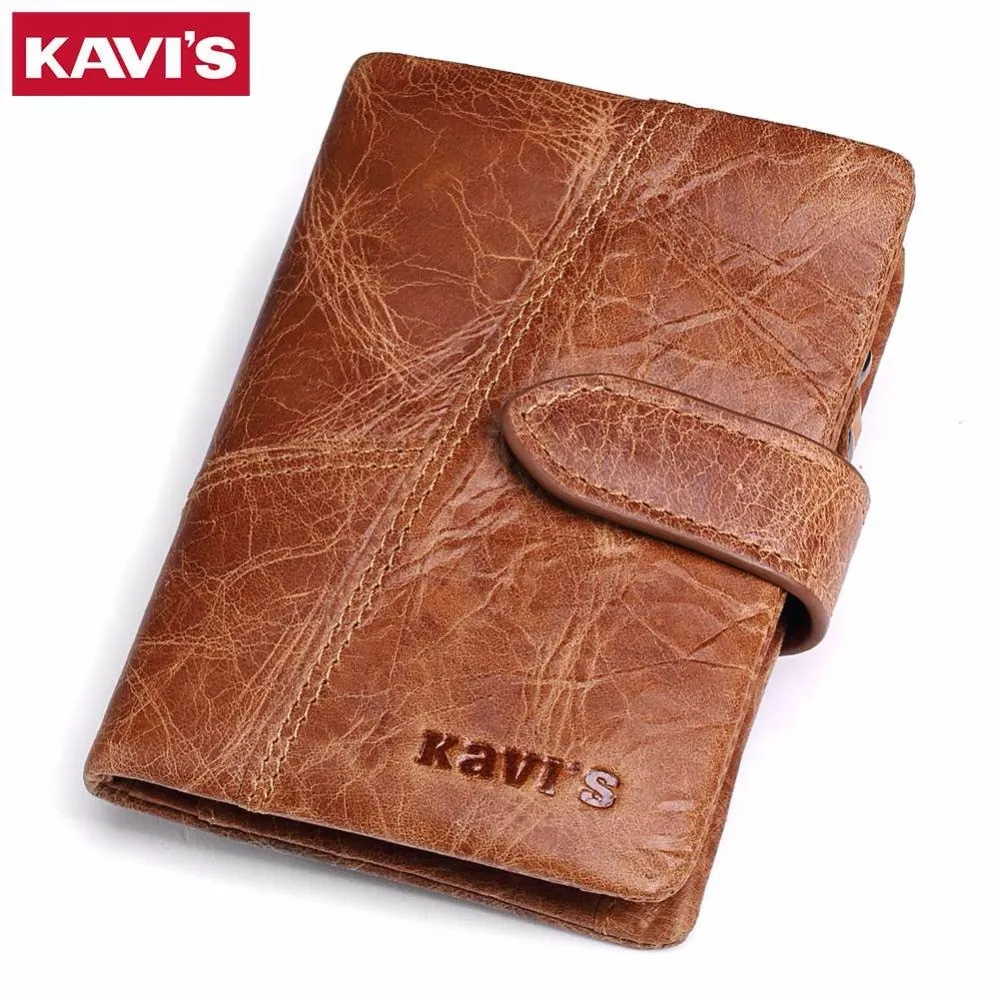 KAVIS New Arrival Crazy Horse Leather Wallet Men Male Coin Purse Genuine Leather with PORTFOL Small Walet Portomonee and Rfid