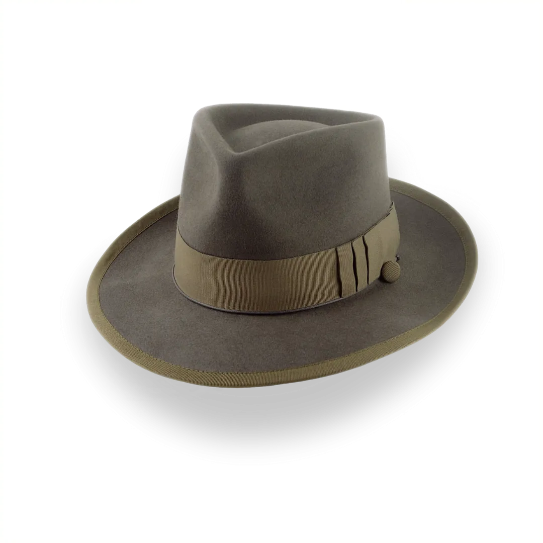 Khaki Vintage Style Fedora Hat in Luxurious Beaver Fur Felt |  The Pandamator