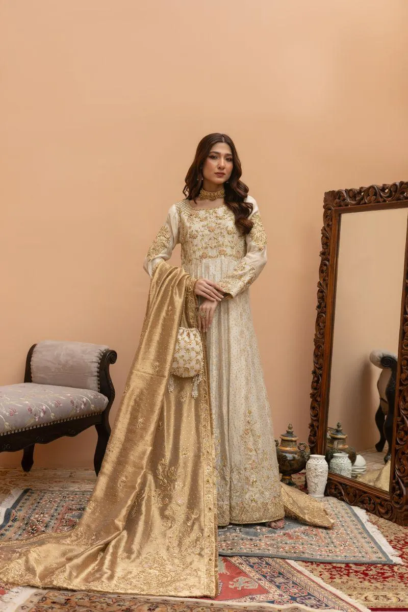 Khayal by Shaista Hasan - Sun kissed Ivory - Cotton Net & Silk Net