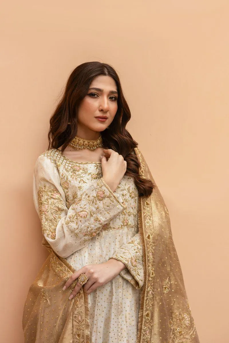 Khayal by Shaista Hasan - Sun kissed Ivory - Cotton Net & Silk Net