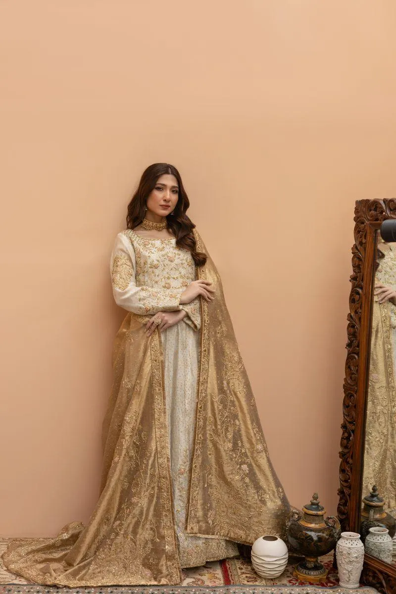 Khayal by Shaista Hasan - Sun kissed Ivory - Cotton Net & Silk Net