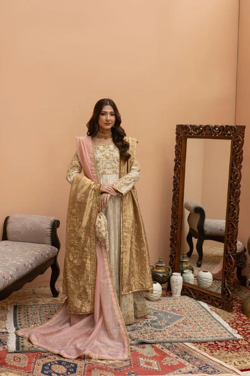 Khayal by Shaista Hasan - Sun kissed Ivory - Cotton Net & Silk Net