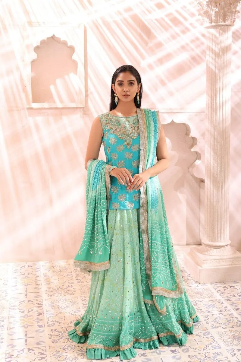 Khayal BY SHAISTA HASSAN - Blue chunri lehenga and dupatta - Silk - 3 Piece