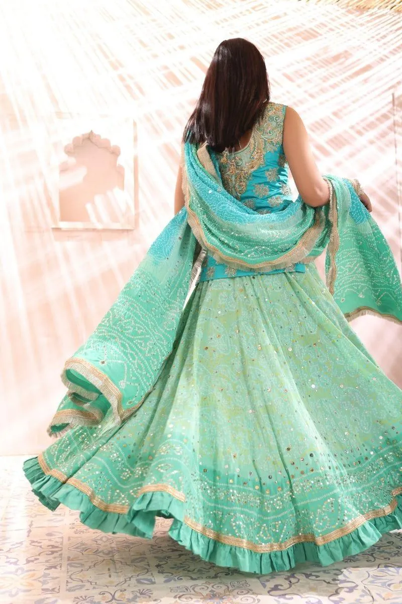 Khayal BY SHAISTA HASSAN - Blue chunri lehenga and dupatta - Silk - 3 Piece