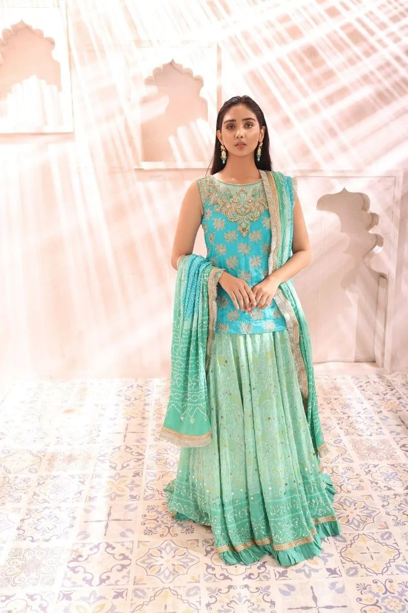 Khayal BY SHAISTA HASSAN - Blue chunri lehenga and dupatta - Silk - 3 Piece