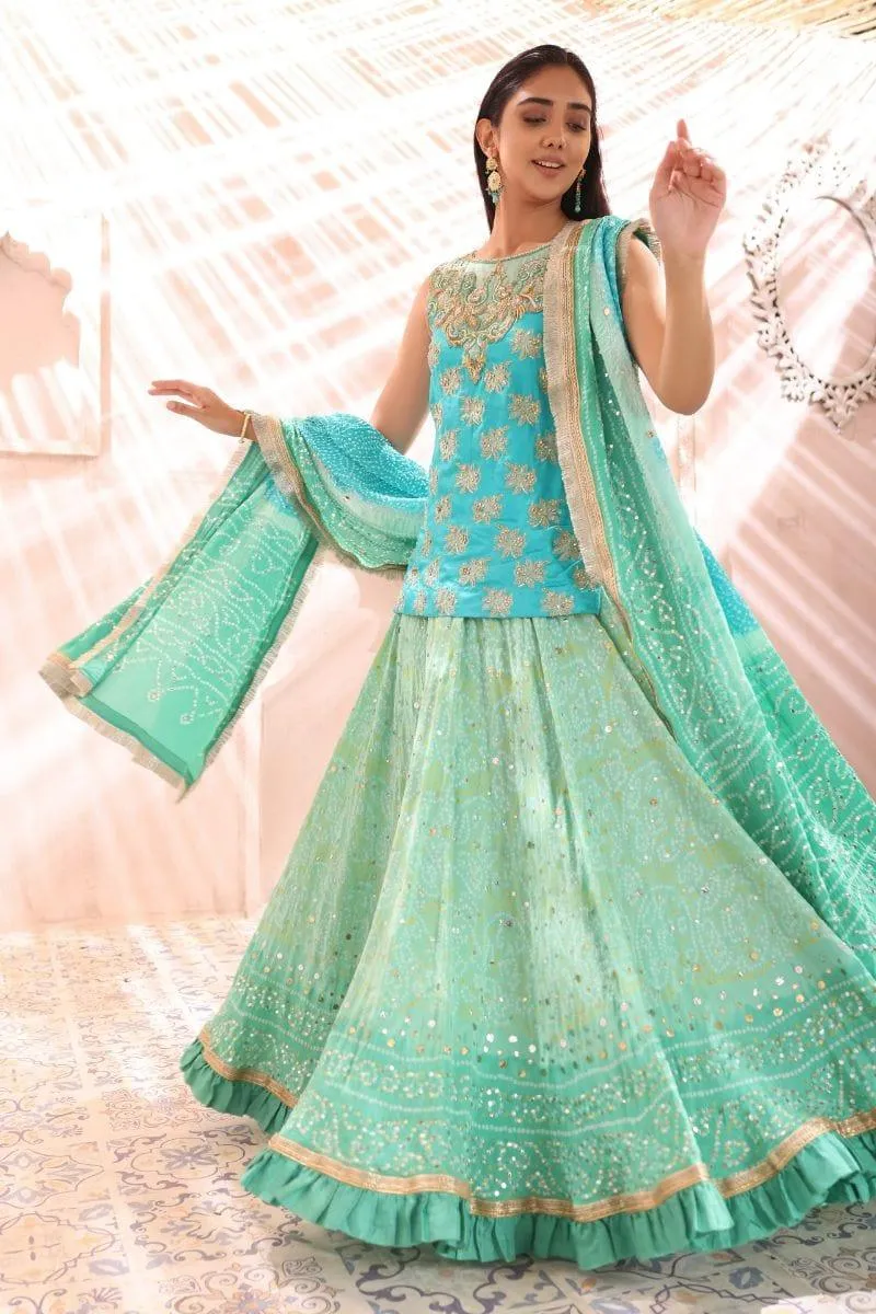 Khayal BY SHAISTA HASSAN - Blue chunri lehenga and dupatta - Silk - 3 Piece