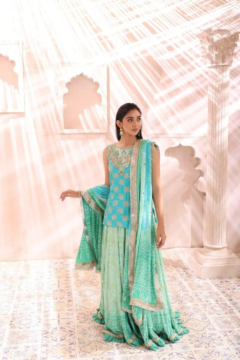 Khayal BY SHAISTA HASSAN - Blue chunri lehenga and dupatta - Silk - 3 Piece