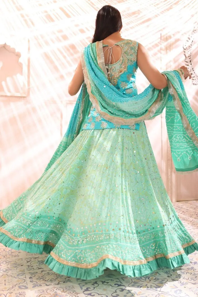 Khayal BY SHAISTA HASSAN - Blue chunri lehenga and dupatta - Silk - 3 Piece