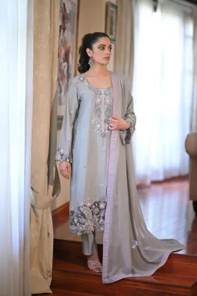 Khayal BY SHAISTA HASSAN - Grey and pink - Raw Silk - 3 Piece