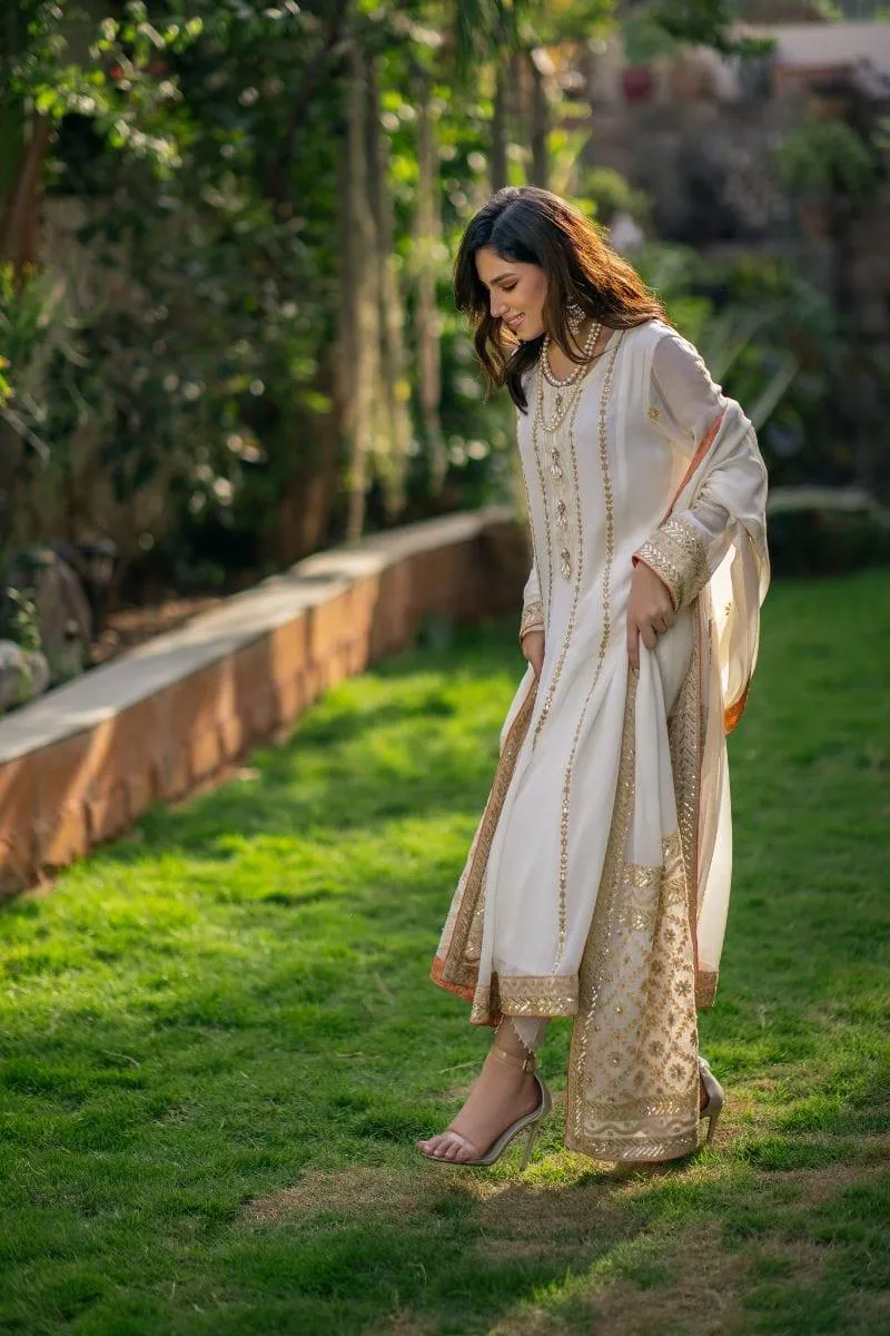 Khayal BY SHAISTA HASSAN - Off-White and rust - Pure chiffon - 3 Piece